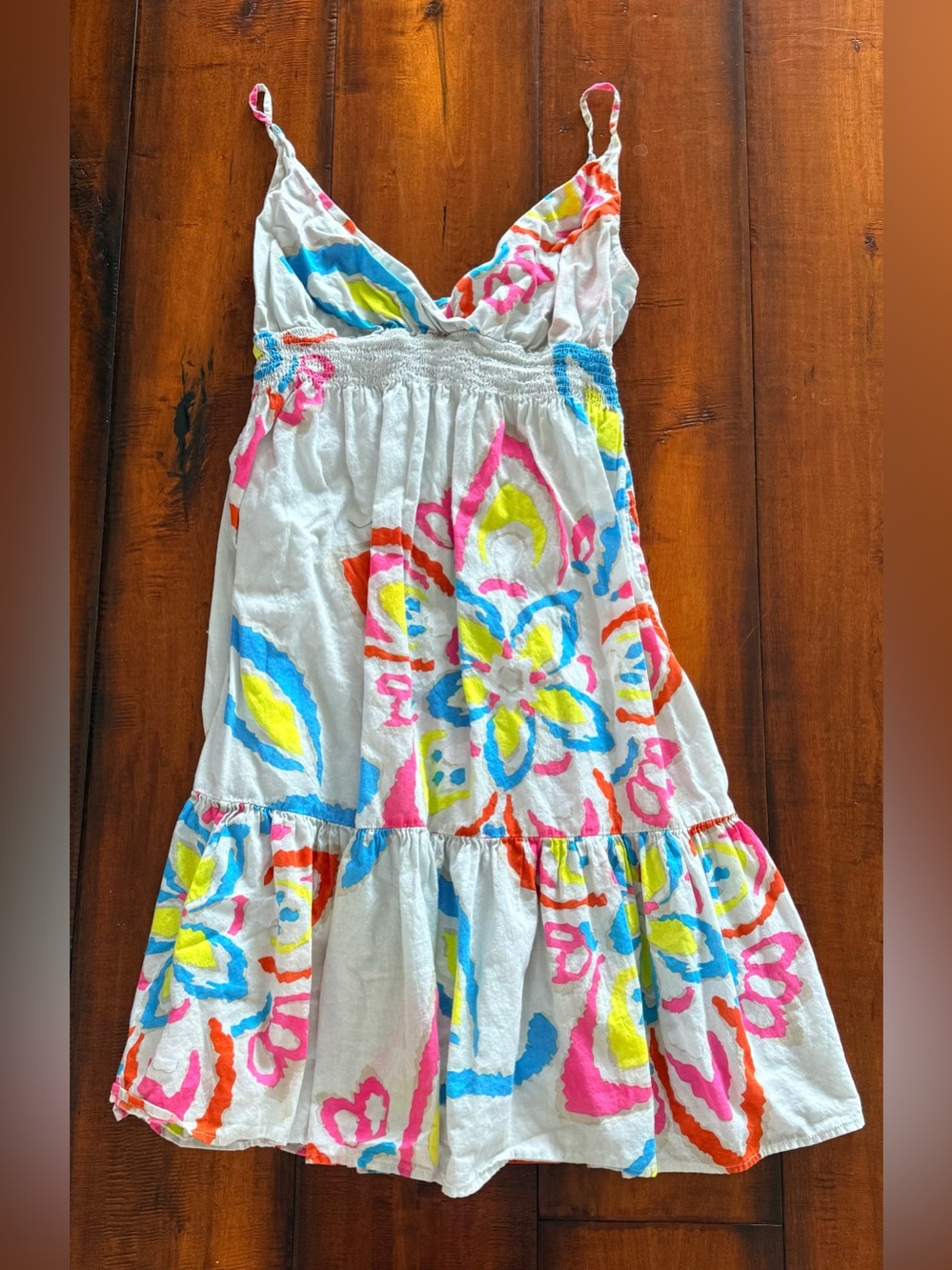 Old Navy Gray Sundress with Pink, Blue & Yellow Floral Pattern